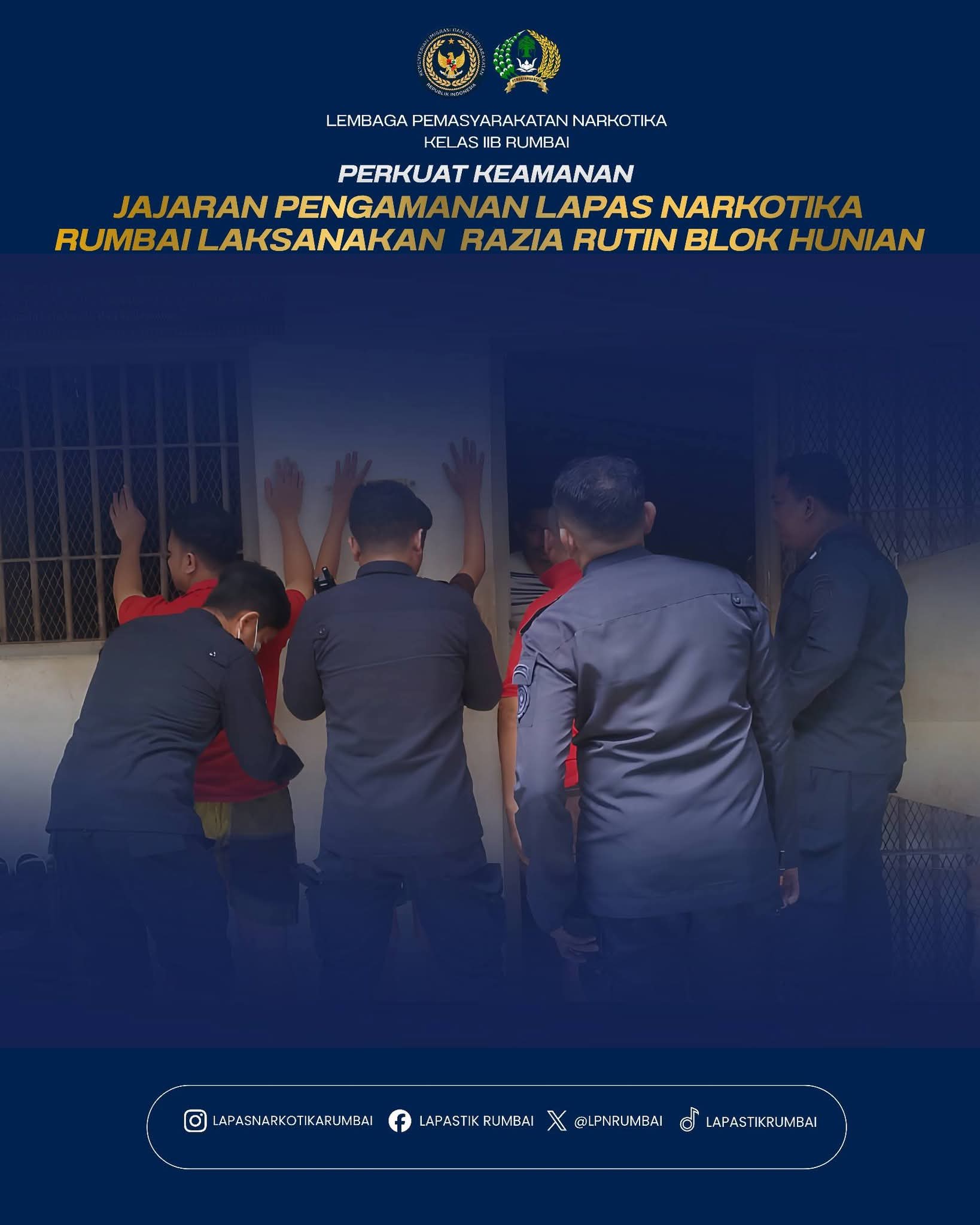 Perkuat Keamanan Jajaran Pengamanan Lapas Narkotika Rumbai Laksanakan Razia Rutin Blok Hunian